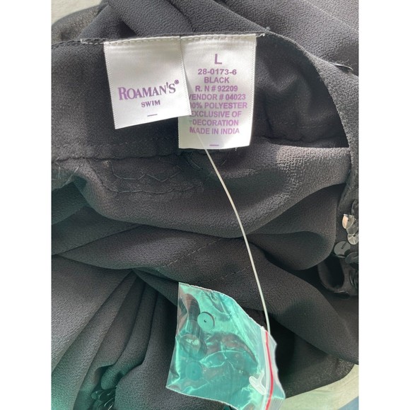Romans swim coverup black sheer with sequin trim side slit tie waist Large - Picture 8 of 9
